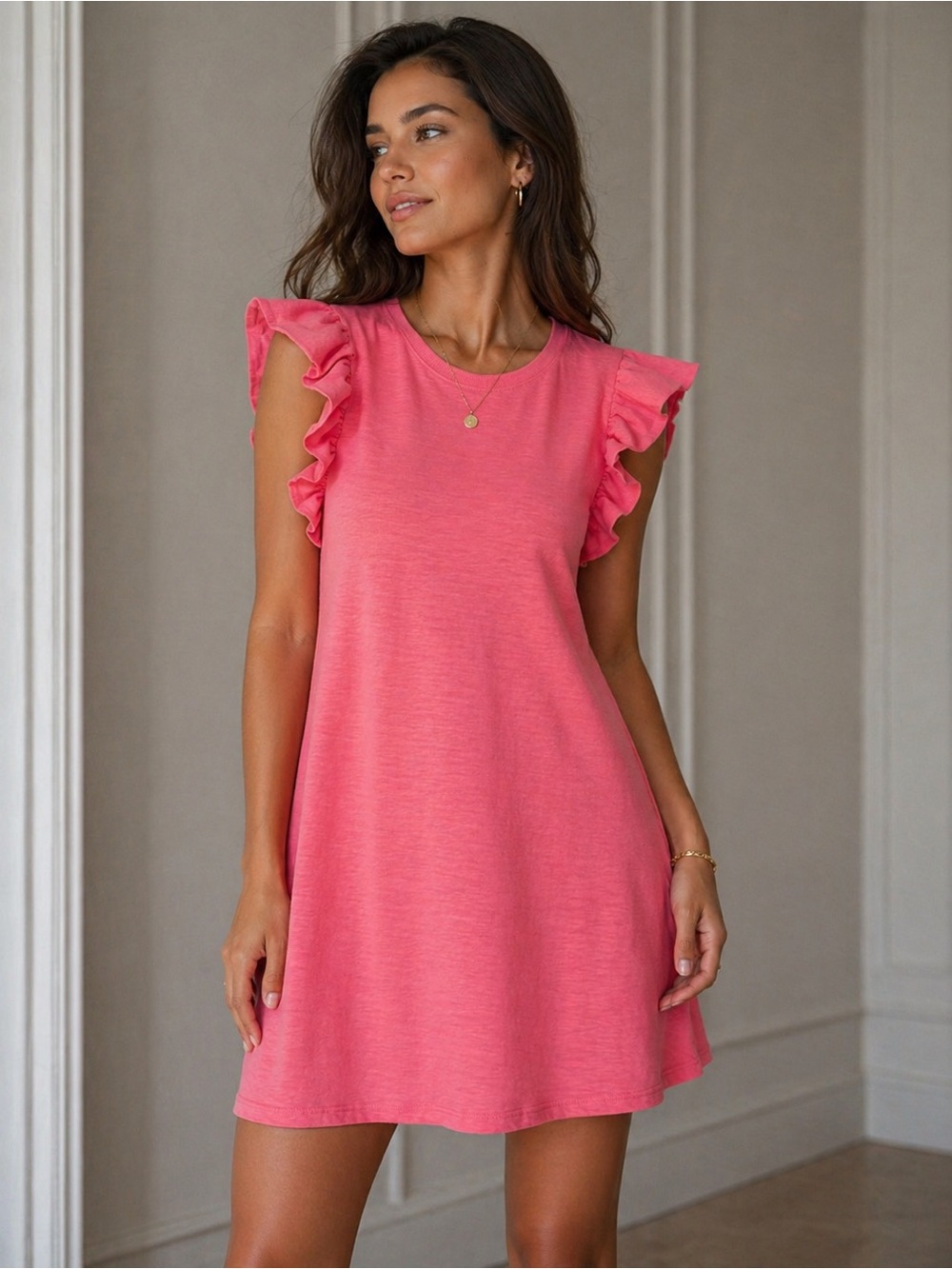 Pink ruffle sleeve dress